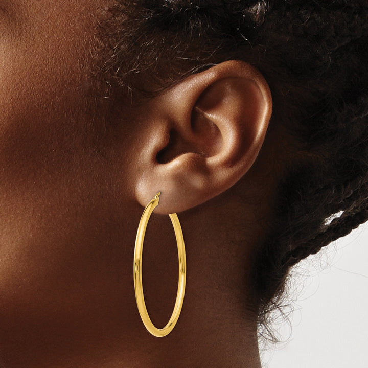 14k Yellow Gold Polished 2.5MM Round Hoop Earrings