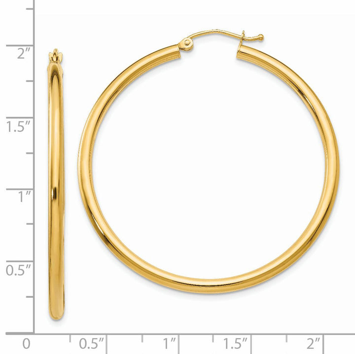 14k Yellow Gold Polished 2.5MM Round Hoop Earrings