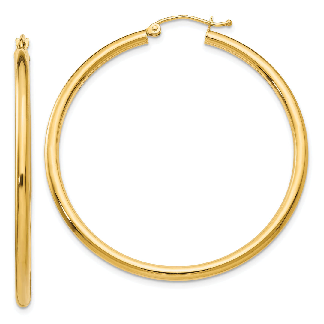 14k Yellow Gold Polished 2.5MM Round Hoop Earrings