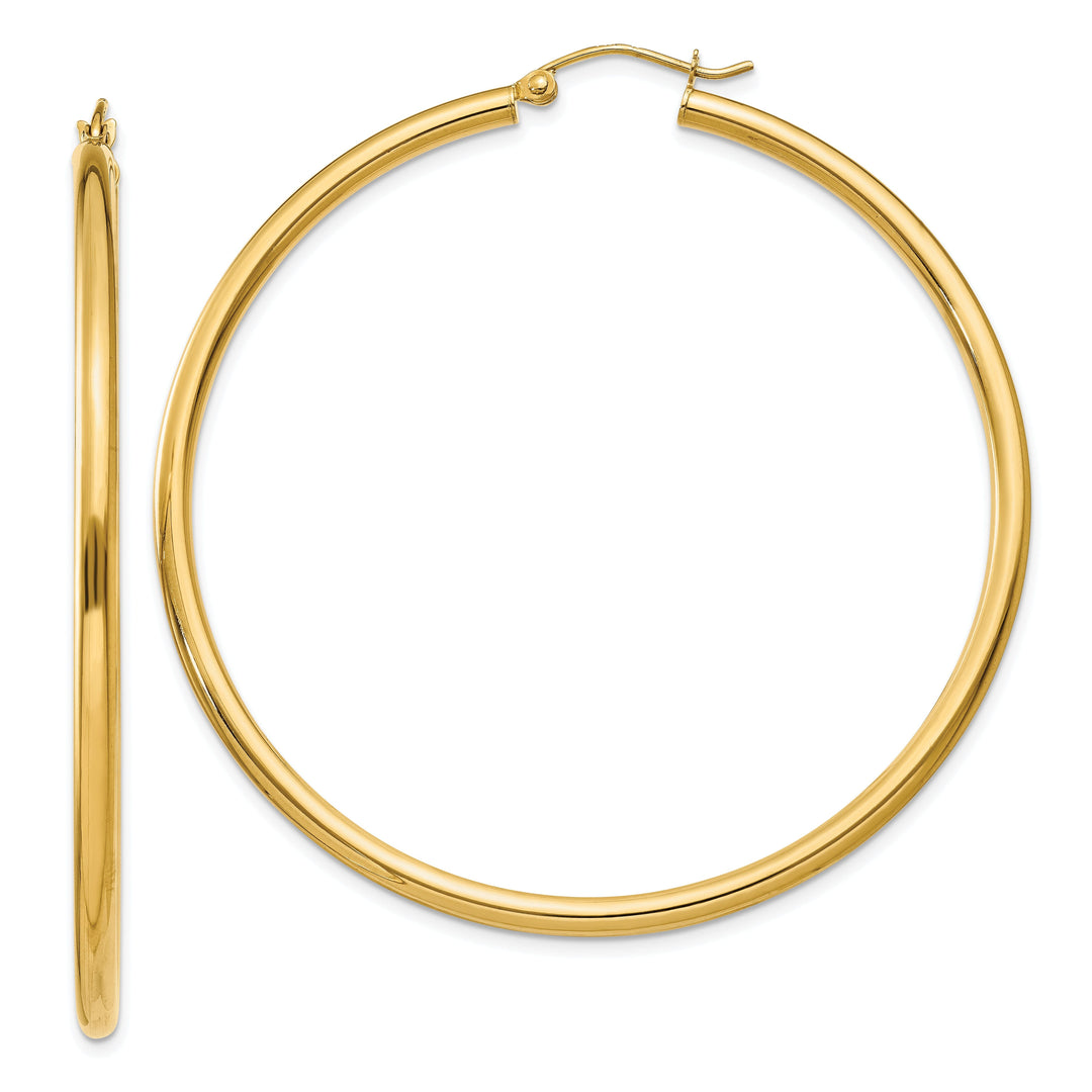 14k Yellow Gold Polished 2.5MM Round Hoop Earrings