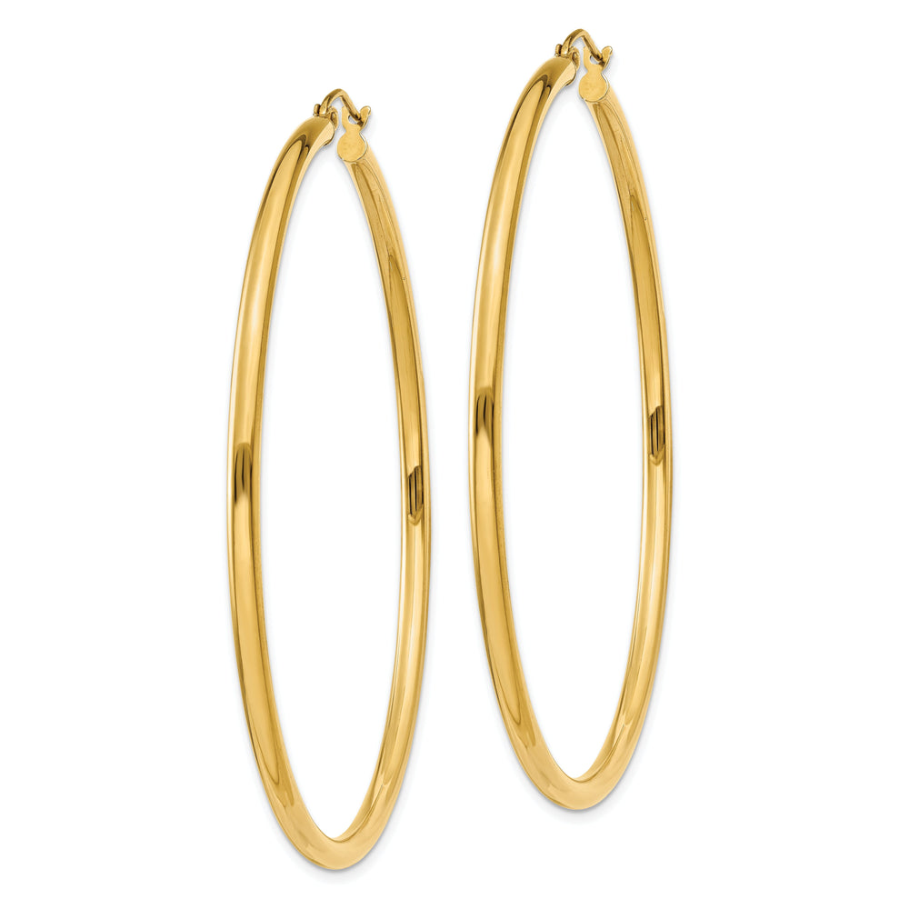 14k Yellow Gold Polished 2.5MM Round Hoop Earrings