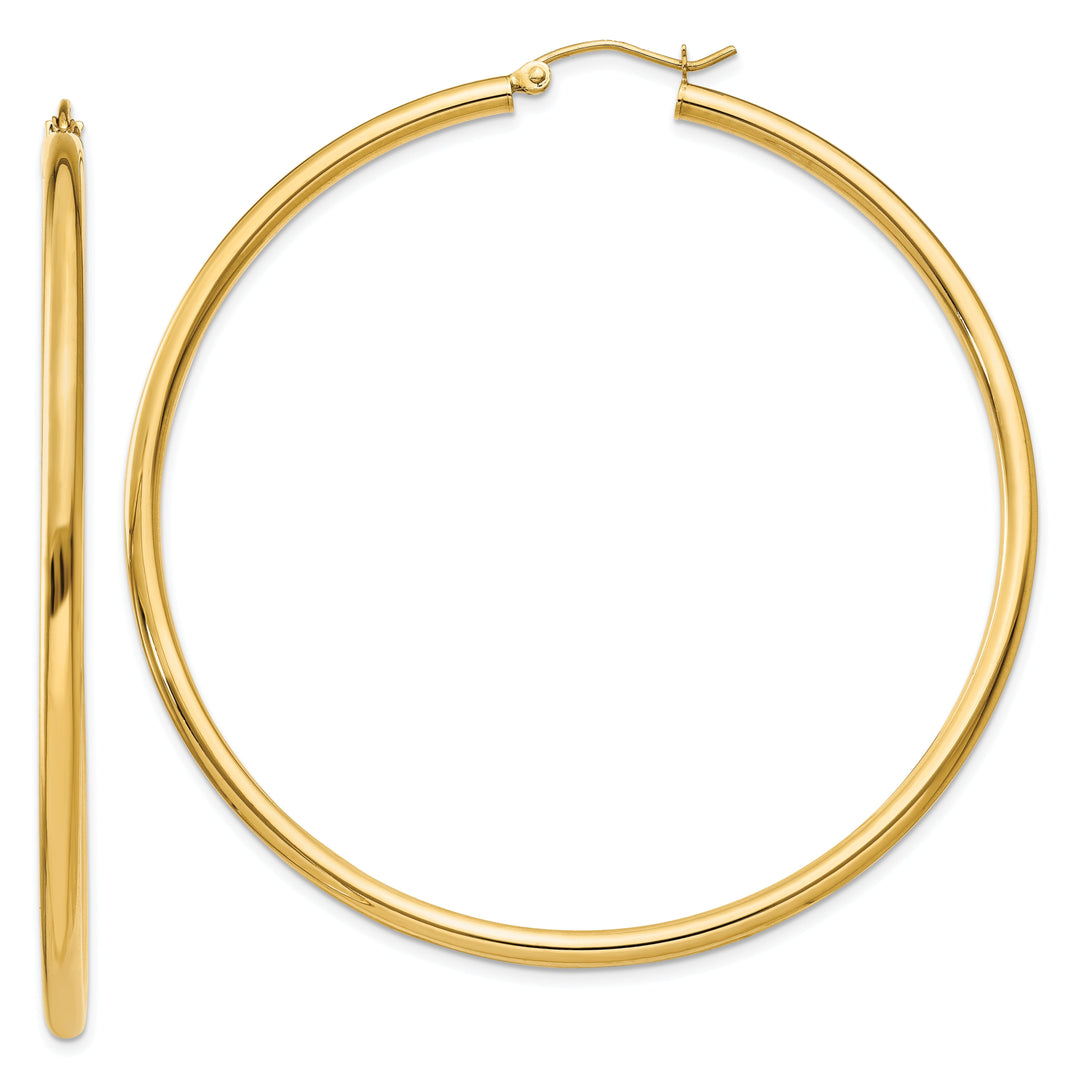 14k Yellow Gold Polished 2.5MM Round Hoop Earrings