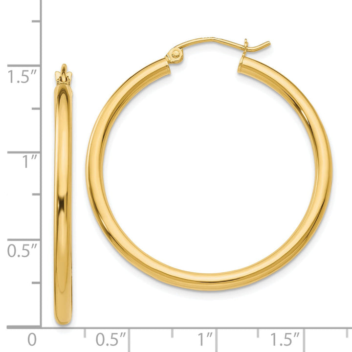 14k Yellow Gold Polished 2.5MM Round Hoop Earrings
