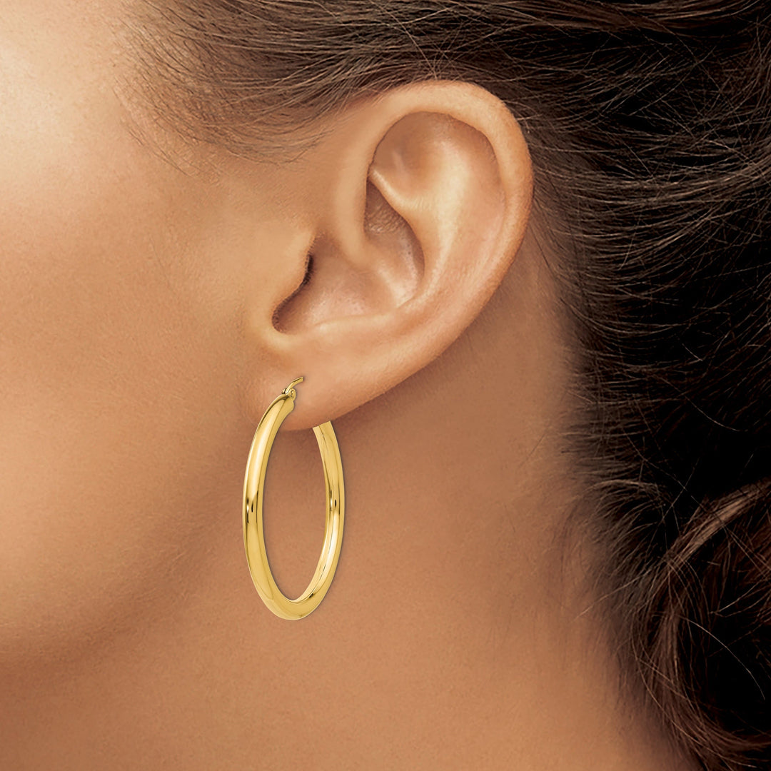 14k Yellow Gold 3MM Light Tube Hoop Earrings