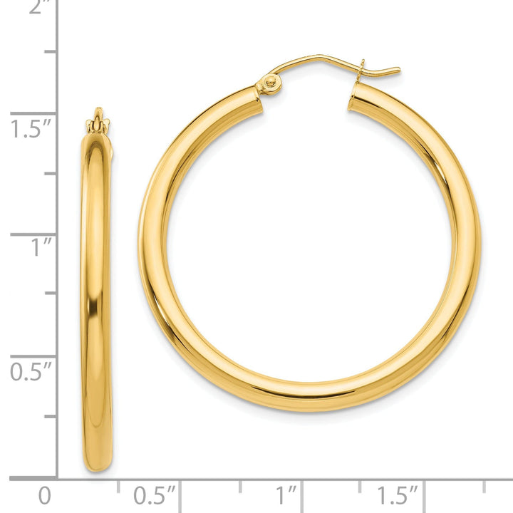 14k Yellow Gold 3MM Light Tube Hoop Earrings