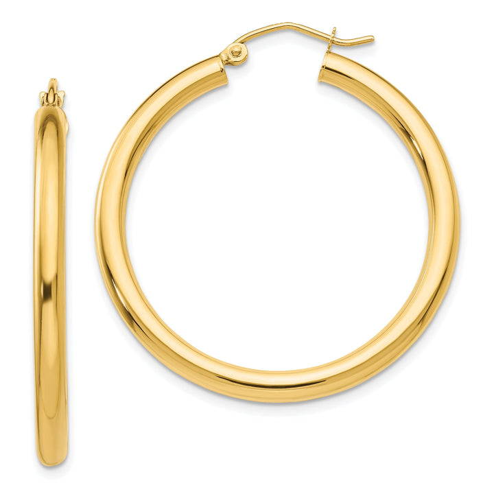 14k Yellow Gold 3MM Light Tube Hoop Earrings