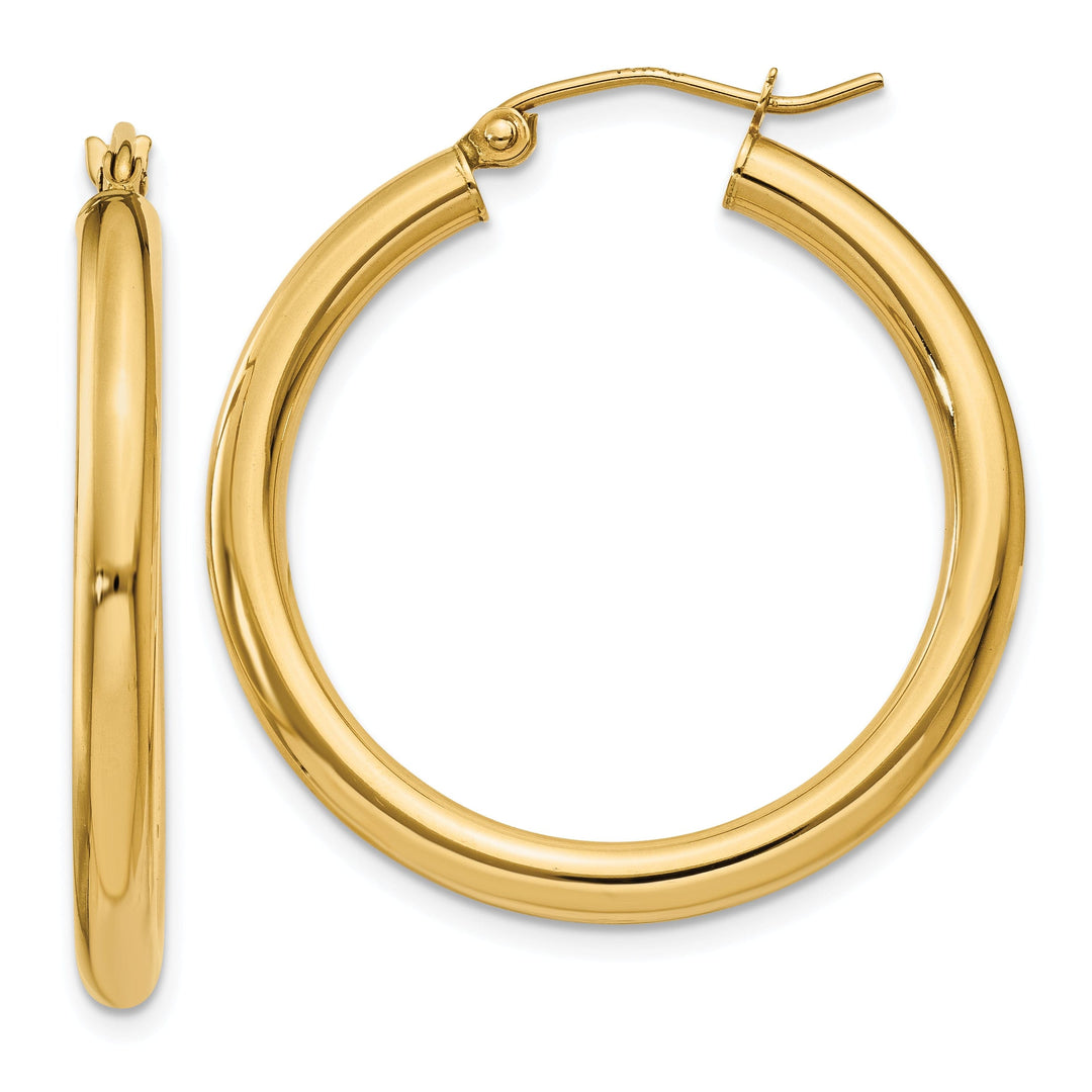 14k Yellow Gold Polished 3MM Round Hoop Earrings