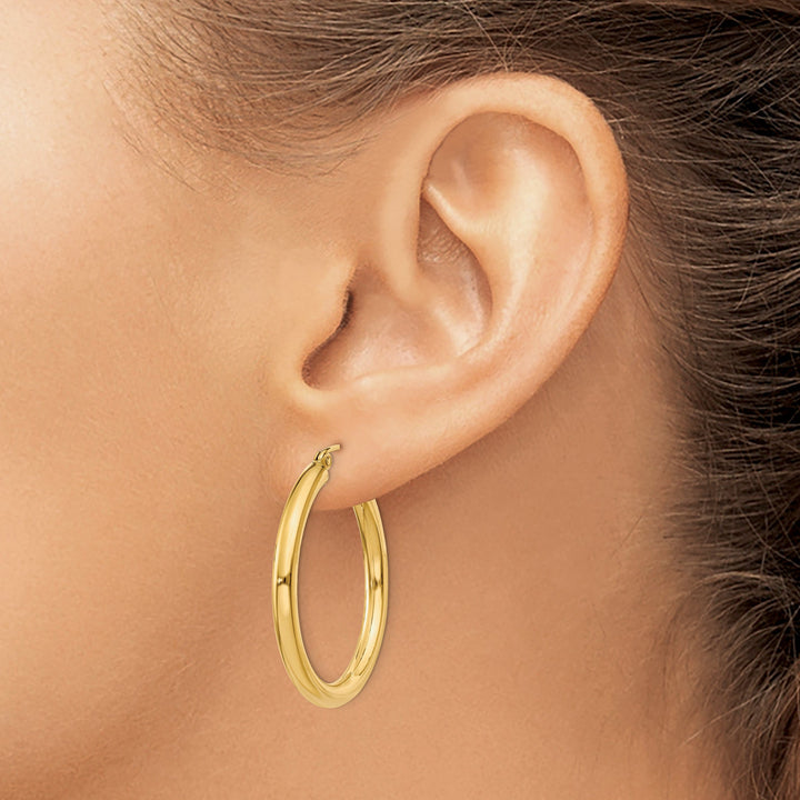 14k Yellow Gold 3MM Light Tube Hoop Earrings