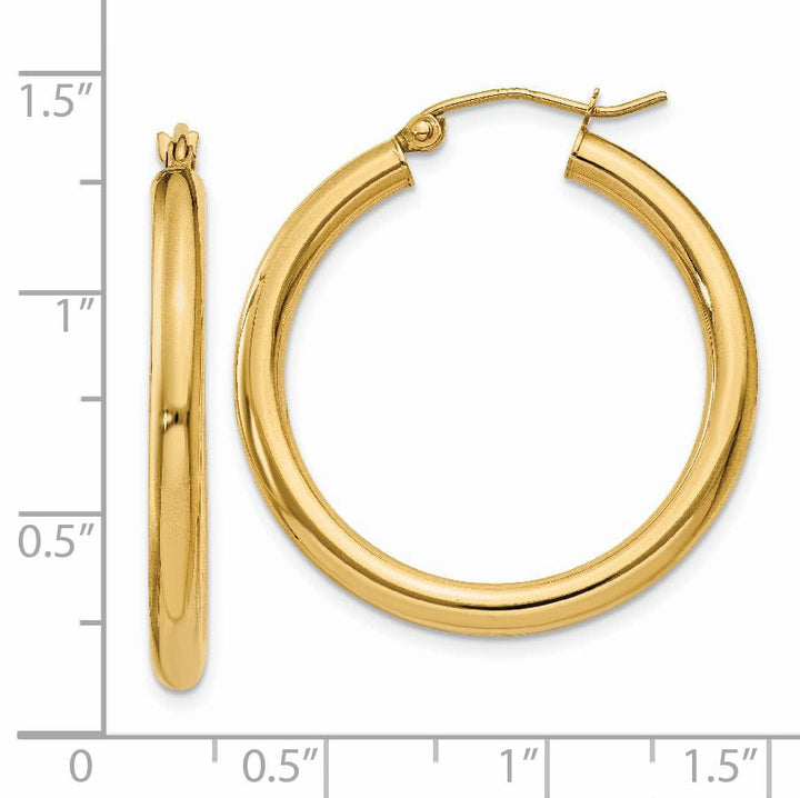 14k Yellow Gold 3MM Light Tube Hoop Earrings