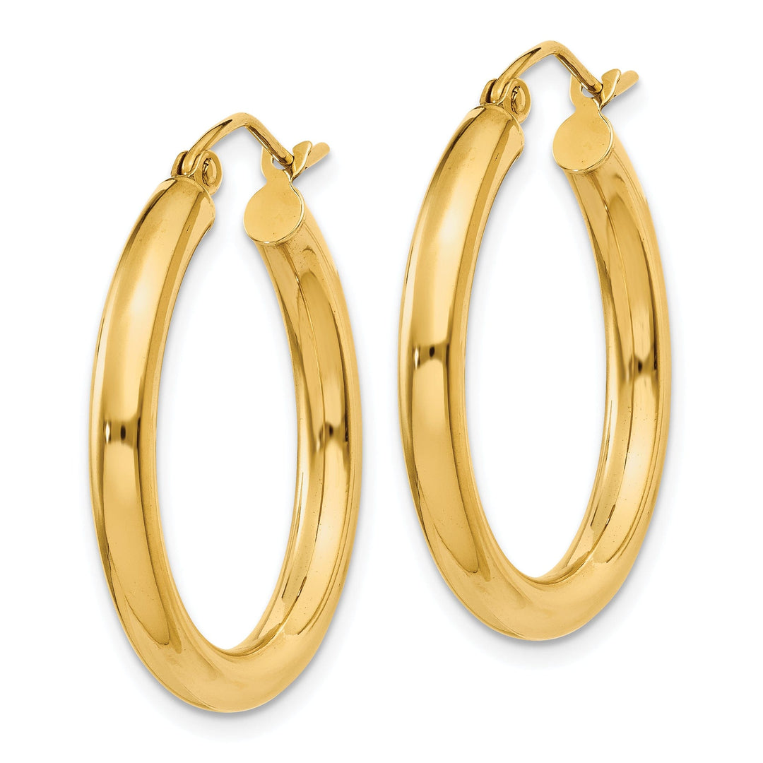 14k Yellow Gold Polished 3MM Round Hoop Earrings