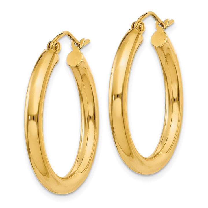 14k Yellow Gold Polished 3MM Round Hoop Earrings