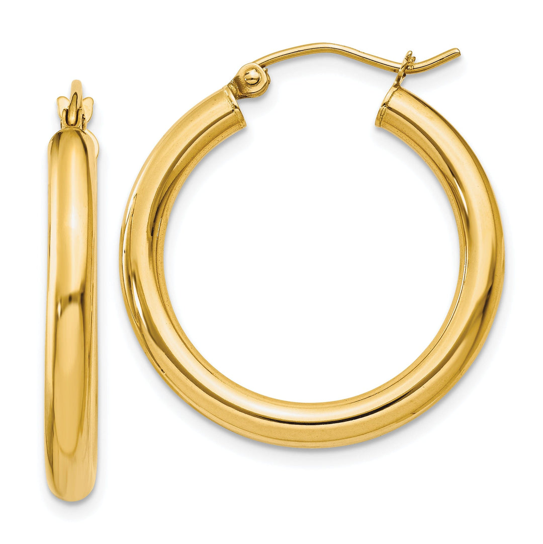 14k Yellow Gold Polished 3MM Round Hoop Earrings