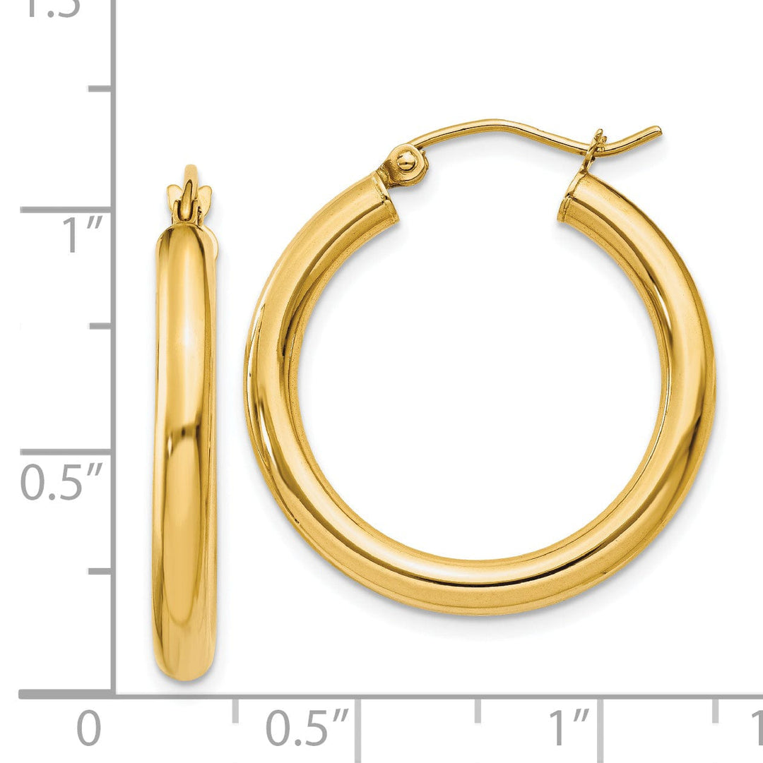 14k Yellow Gold 3MM Light Tube Hoop Earrings