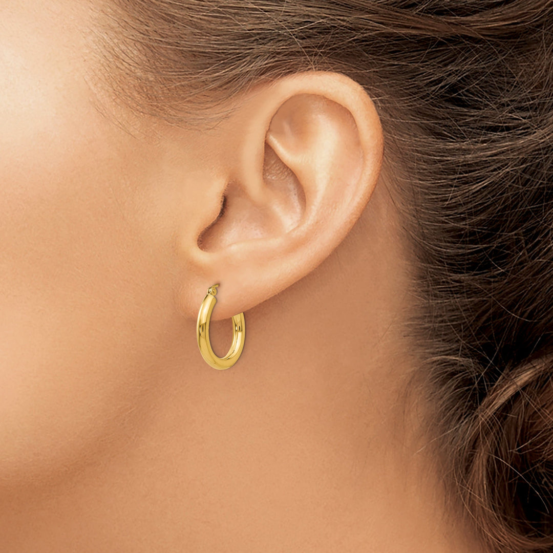 14k Yellow Gold Polished 3MM Round Hoop Earrings