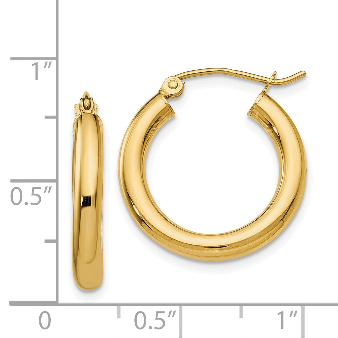 14k Yellow Gold 3MM Light Tube Hoop Earrings