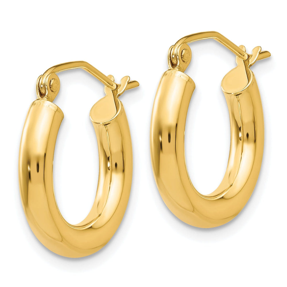 14k Yellow Gold Polished 3MM Round Hoop Earrings