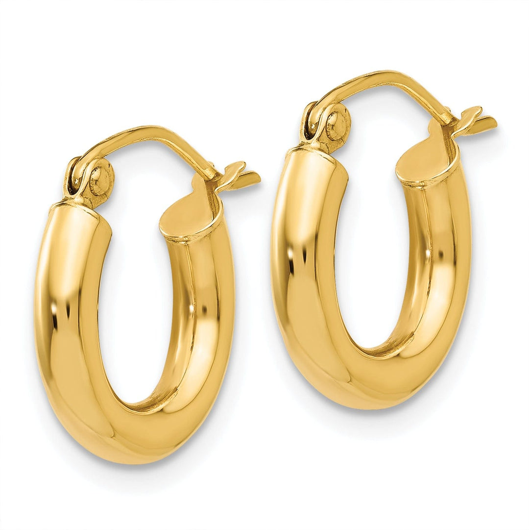 14k Yellow Gold Polished 3MM Round Hoop Earrings