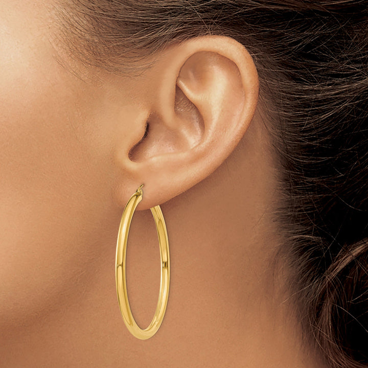 14k Yellow Gold 3MM Light Tube Hoop Earrings