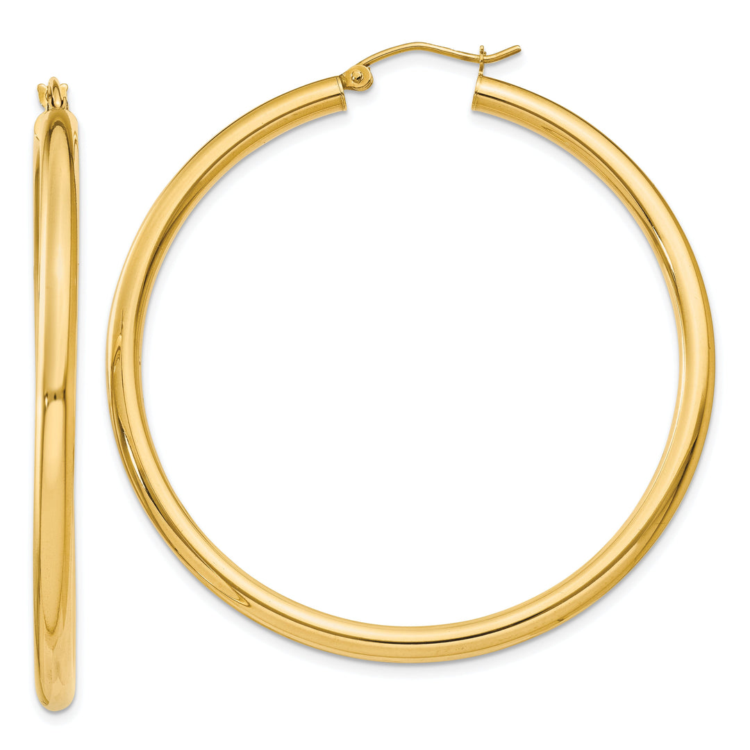 14k Yellow Gold Polished 3MM Round Hoop Earrings