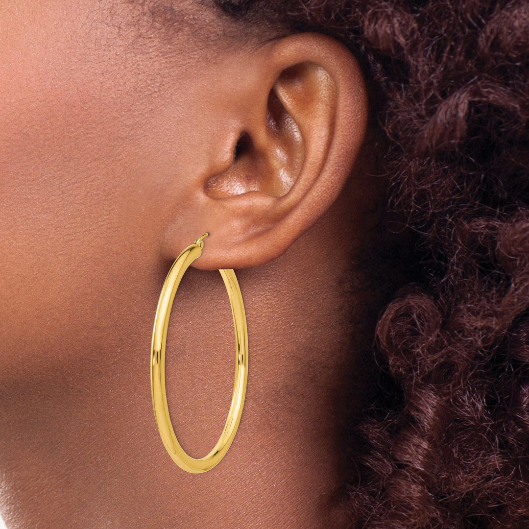 14k Yellow Gold 3MM Light Tube Hoop Earrings