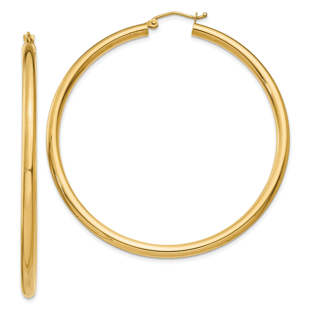 14k Yellow Gold 3MM Light Tube Hoop Earrings