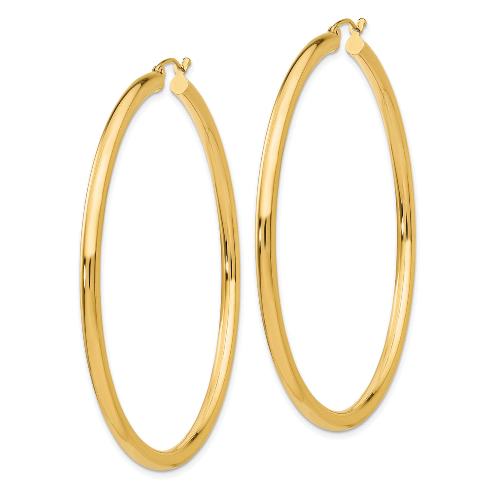 14k Yellow Gold Polished 3MM Round Hoop Earrings