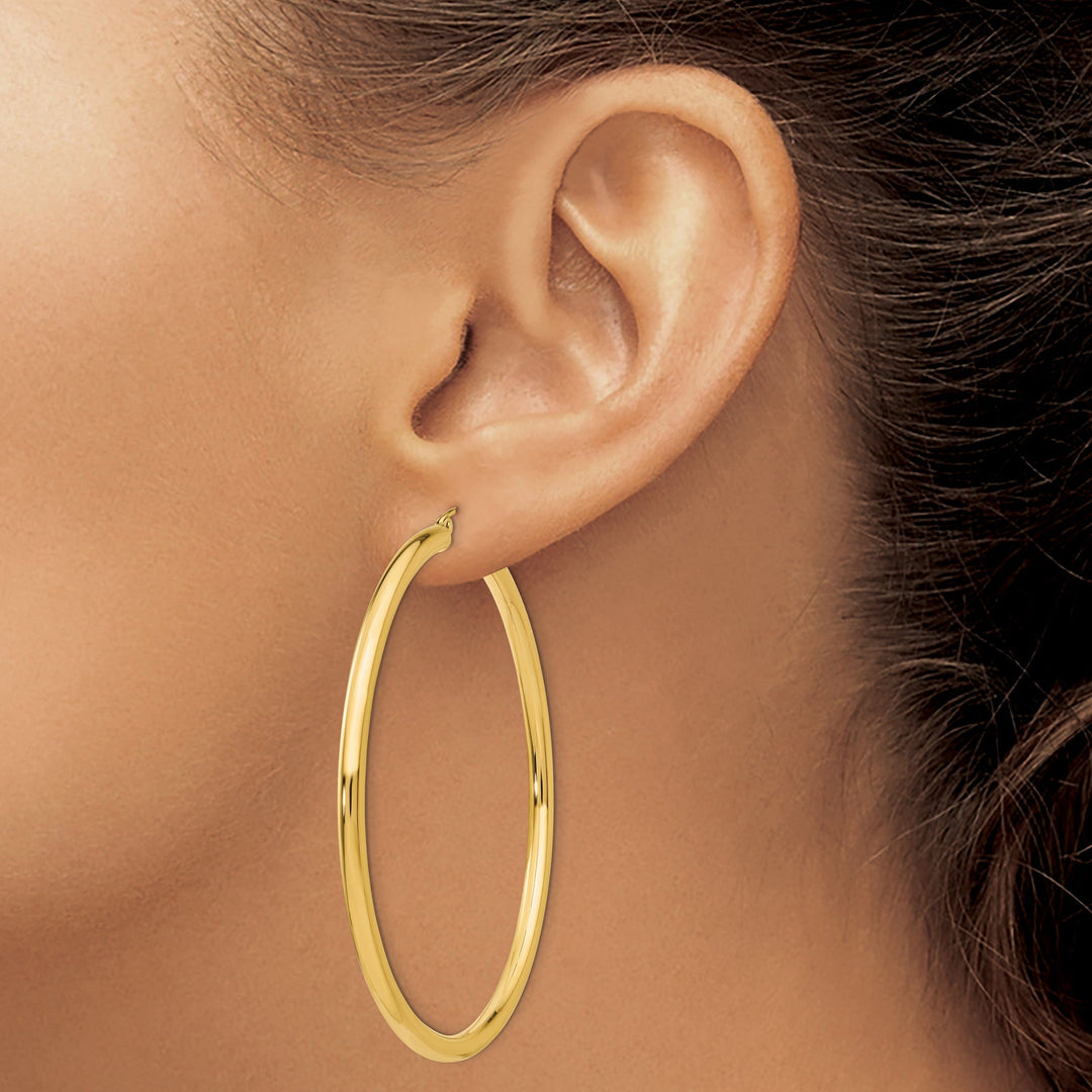 14k Yellow Gold 3MM Light Tube Hoop Earrings