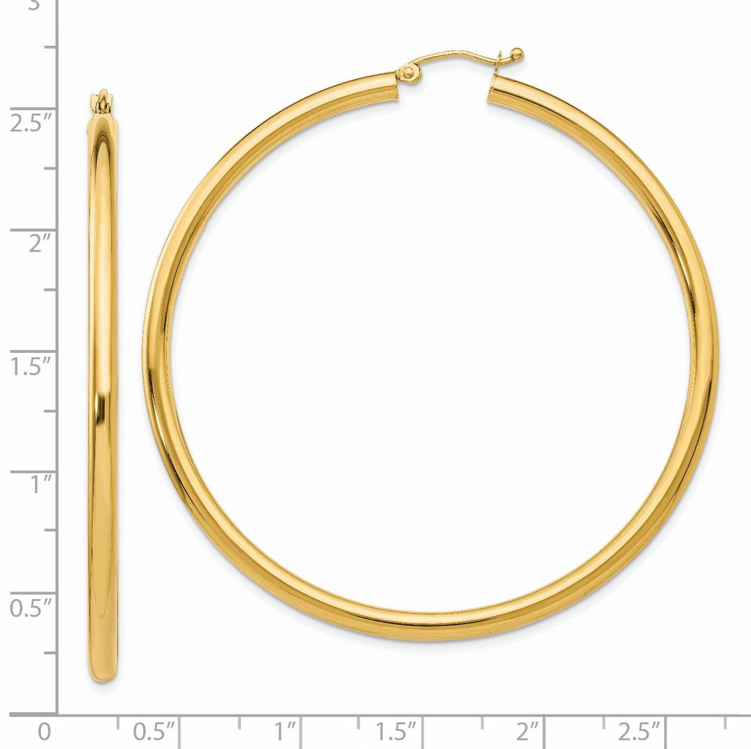 14k Yellow Gold 3MM Light Tube Hoop Earrings