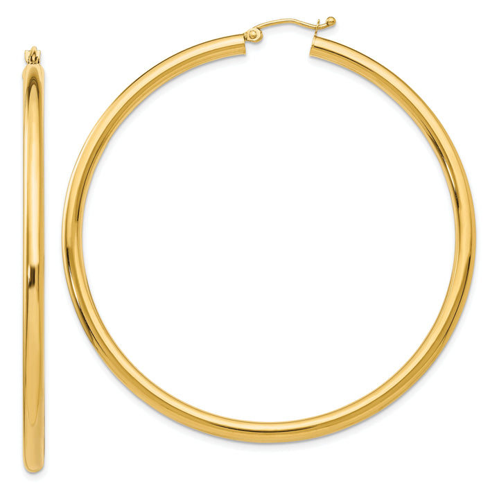 14k Yellow Gold 3MM Light Tube Hoop Earrings