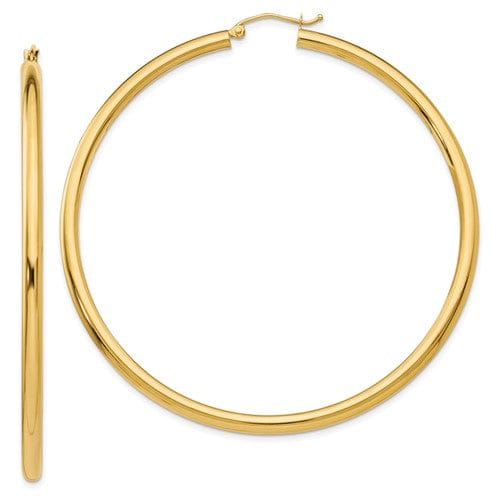 14k Yellow Gold Polished 3MM Round Hoop Earrings