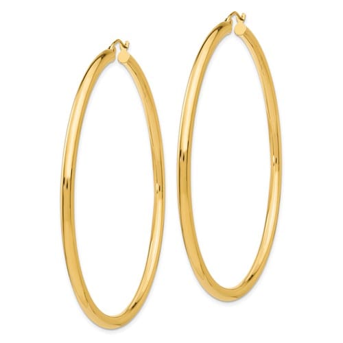 14k Yellow Gold 3MM Light Tube Hoop Earrings