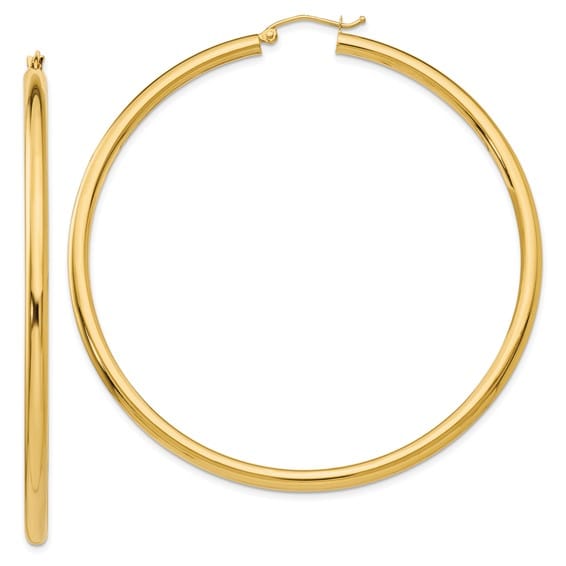 14k Yellow Gold 3MM Light Tube Hoop Earrings