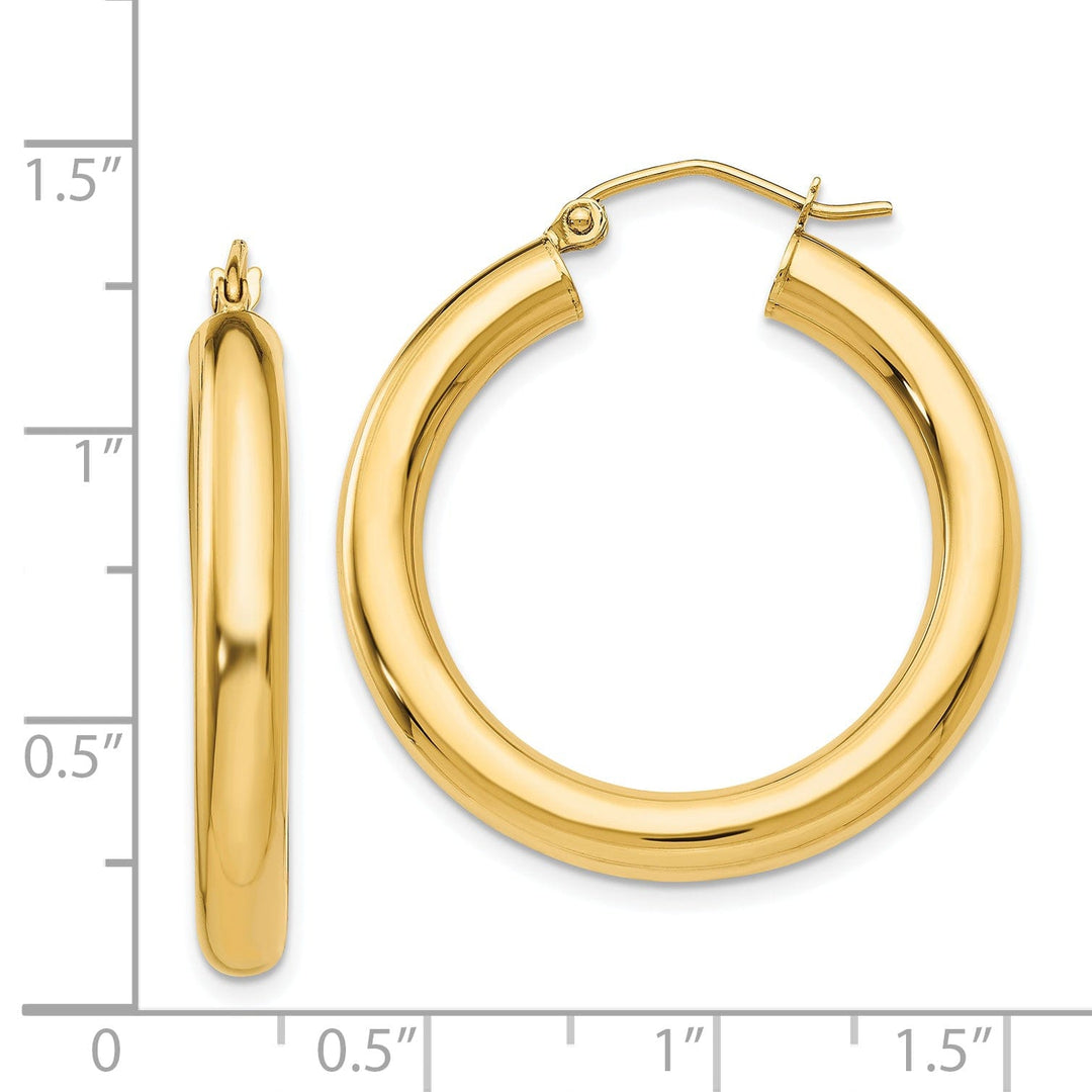 14k Yellow Gold 4MM x 30MM Tube Hoop Earrings