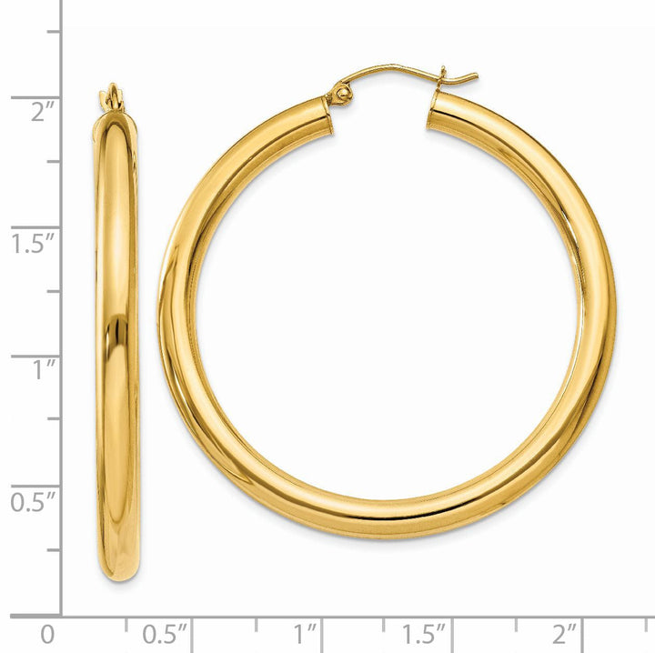 14k Yellow Gold 4MM x 45MM Tube Hoop Earrings