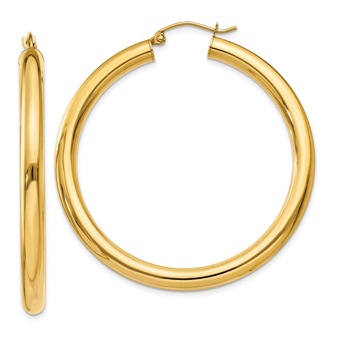 14k Yellow Gold 4MM x 45MM Tube Hoop Earrings