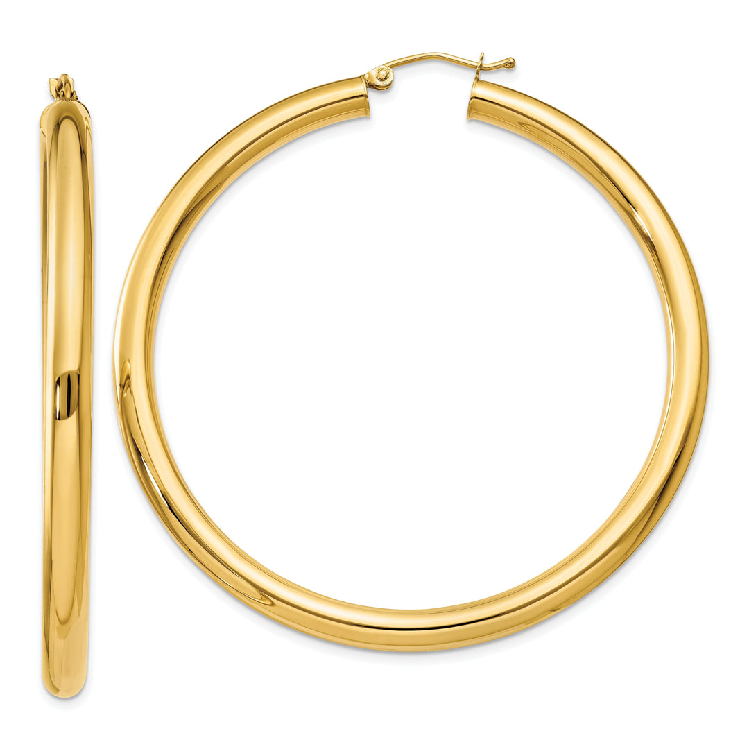 14k Yellow Gold 4MM x 55MM Tube Hoop Earrings