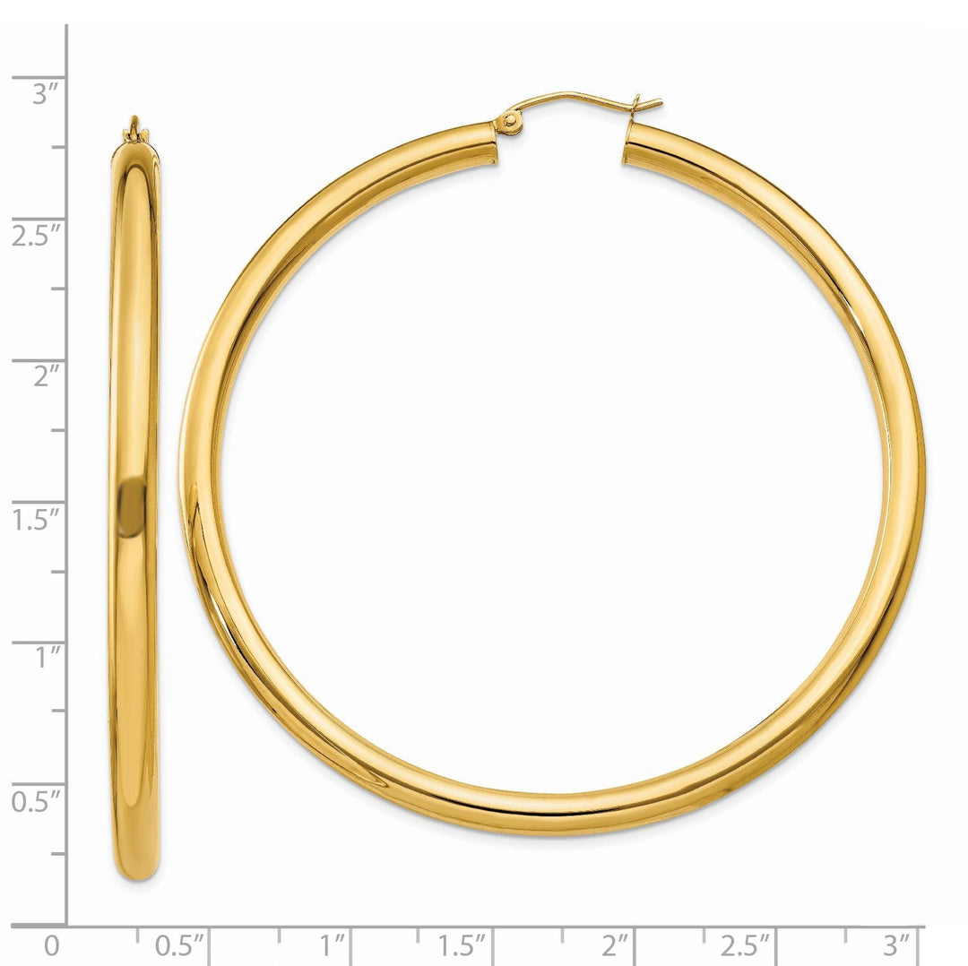 14k Yellow Gold 4MM x 65MM Tube Hoop Earrings