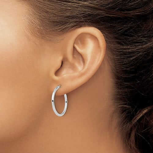 10kt White Gold Polished Hinged Hoop Earrings