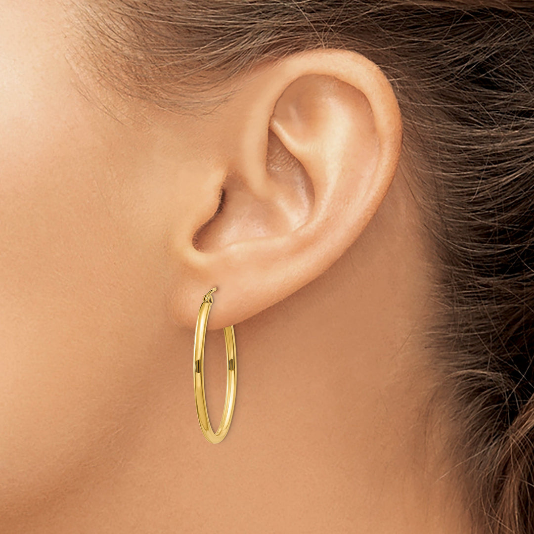 14k Yellow Gold Oval Polished Hoop Earrings