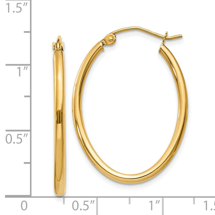 14k Yellow Gold Oval Polished Hoop Earrings
