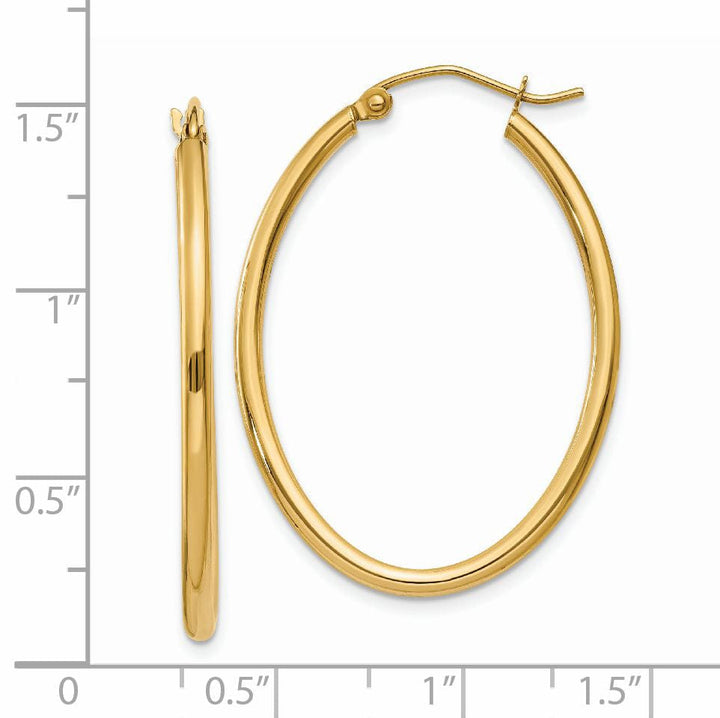 14k Yellow Gold Oval Polished Hoop Earrings