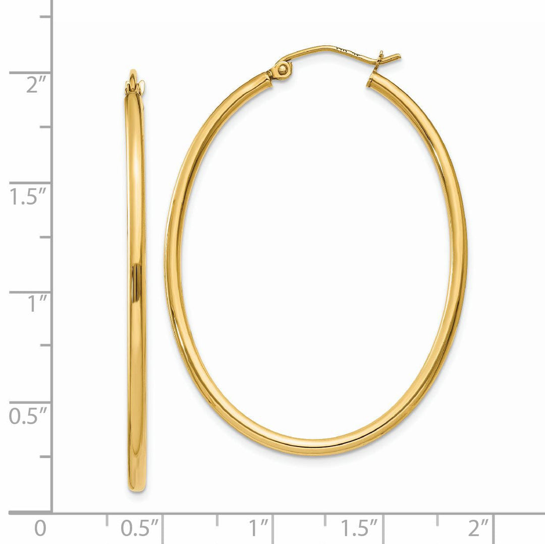 14k Yellow Gold Oval Polished Hoop Earrings