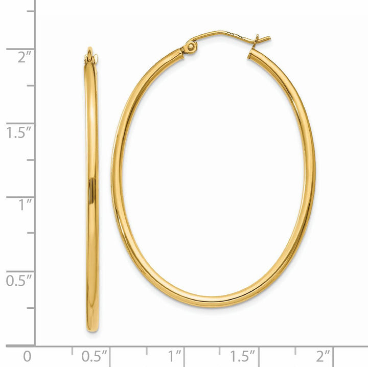 14k Yellow Gold Oval Polished Hoop Earrings