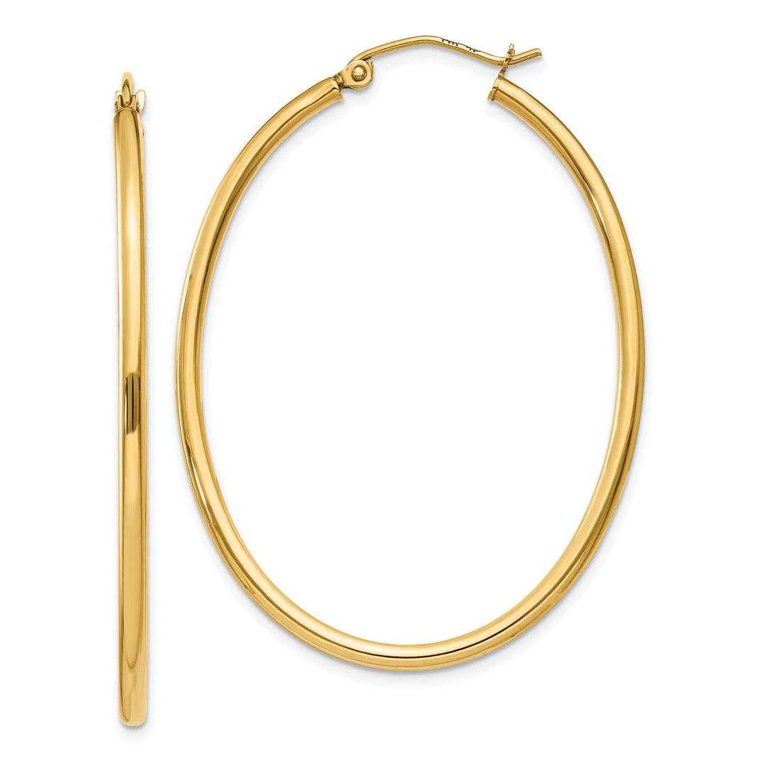 14k Yellow Gold Oval Polished Hoop Earrings