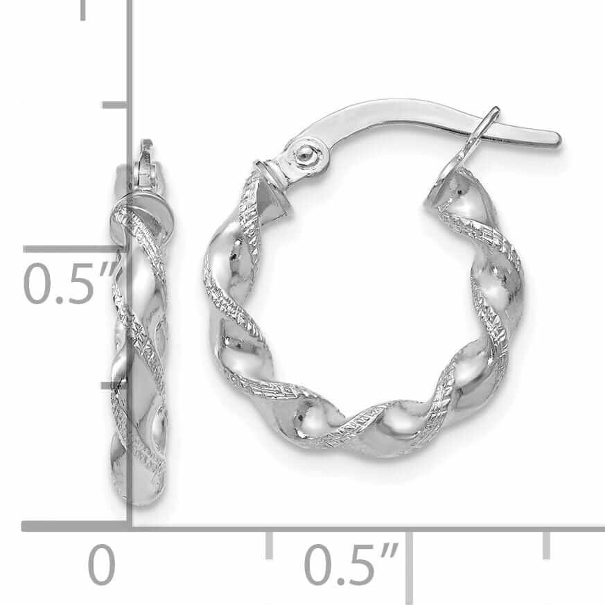 10kt White Gold Twisted Hinged Hoop Earrings