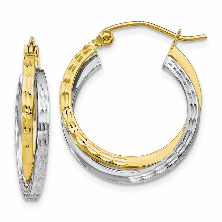 10kt Two Tone Gold Textur Hinged Hoop Earrings