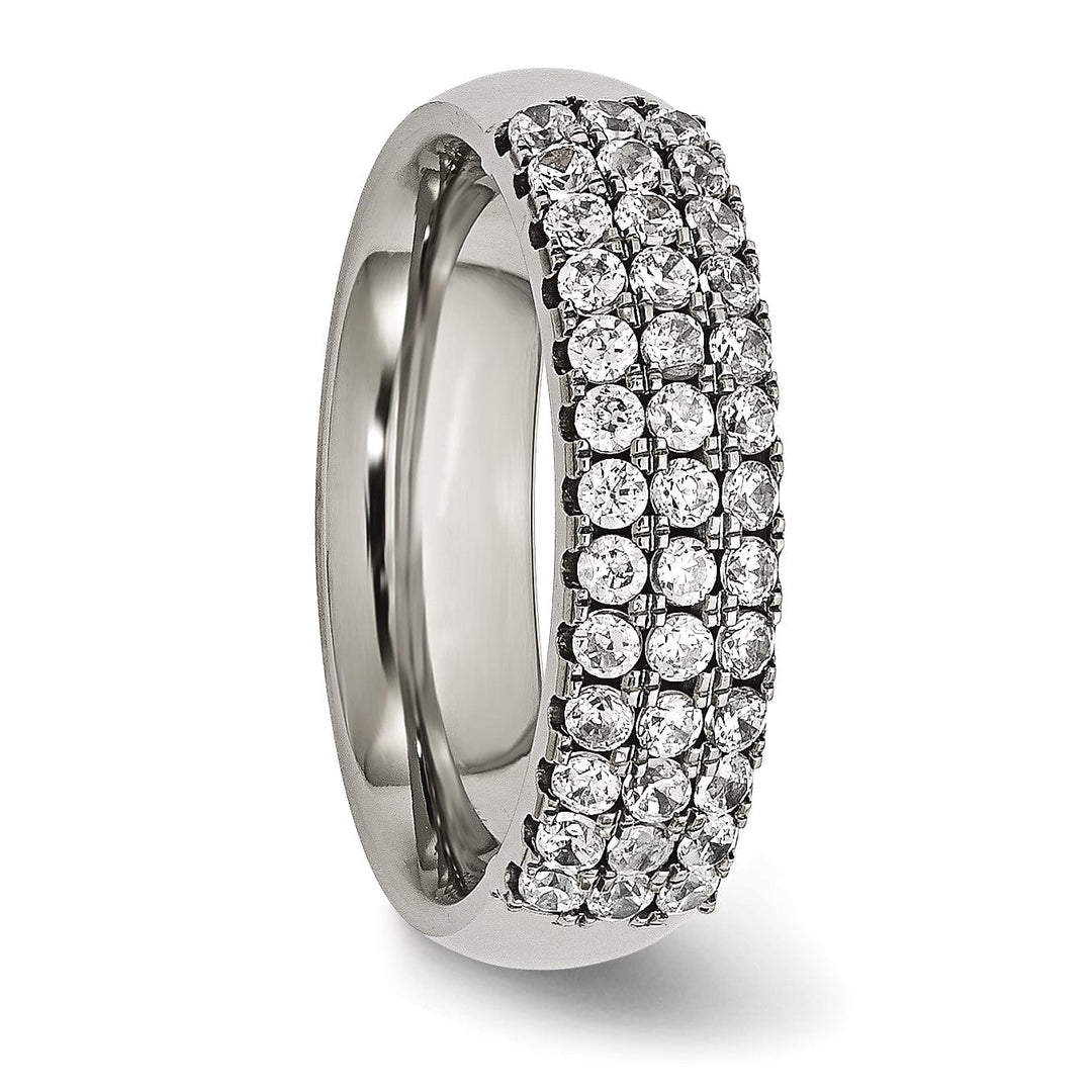 Titanium multi row cubic zirconia ring