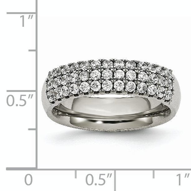 Titanium multi row cubic zirconia ring