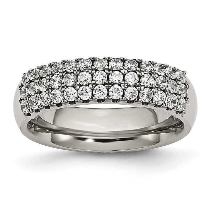 Titanium multi row cubic zirconia ring