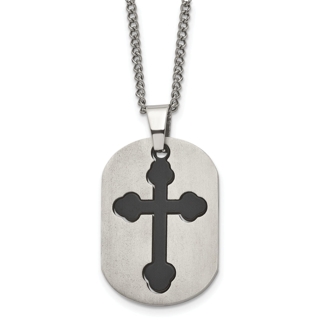 Titanium Black Plated Moveable Cross Dog Tag Chain